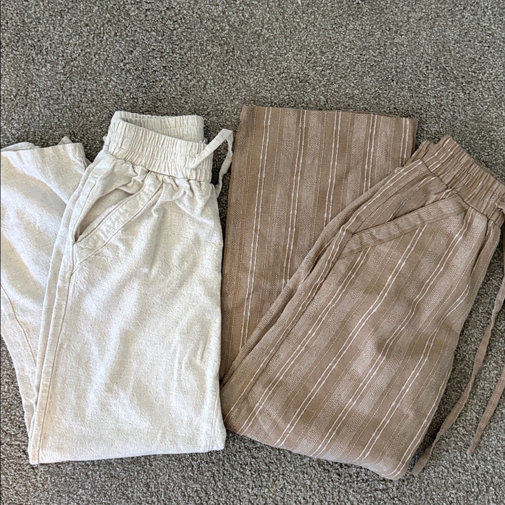 Two pairs Sienna Sky Beige Cream Linen Pants